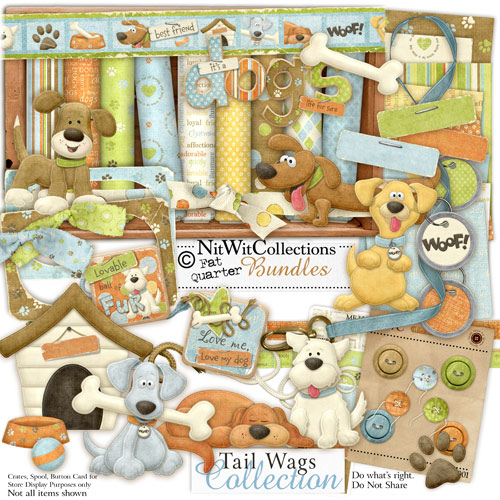 Nitwits Collections Essentials Kit Dog Tail Wags Stamp Decoupage Card Topper etc 